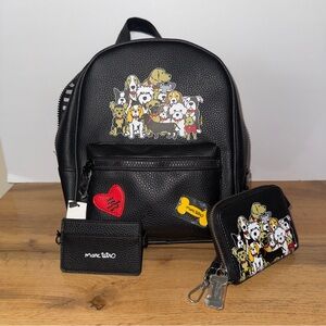 NWT Marc Tetro Black Backpack with Dog Print 3 Piece Set